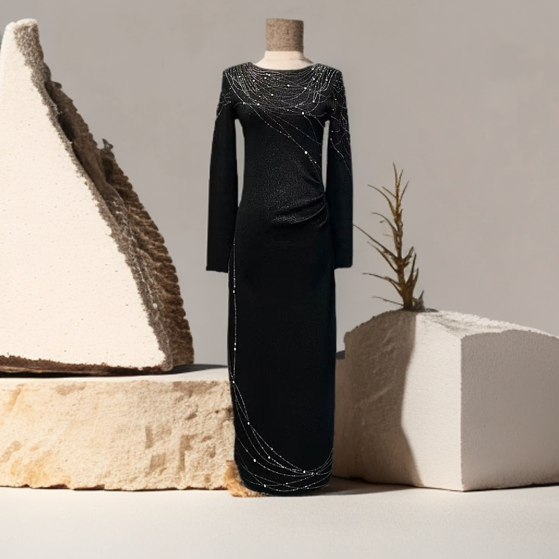 ND245514款新款设计师高货 烫钻绵羊毛 气质小众裙