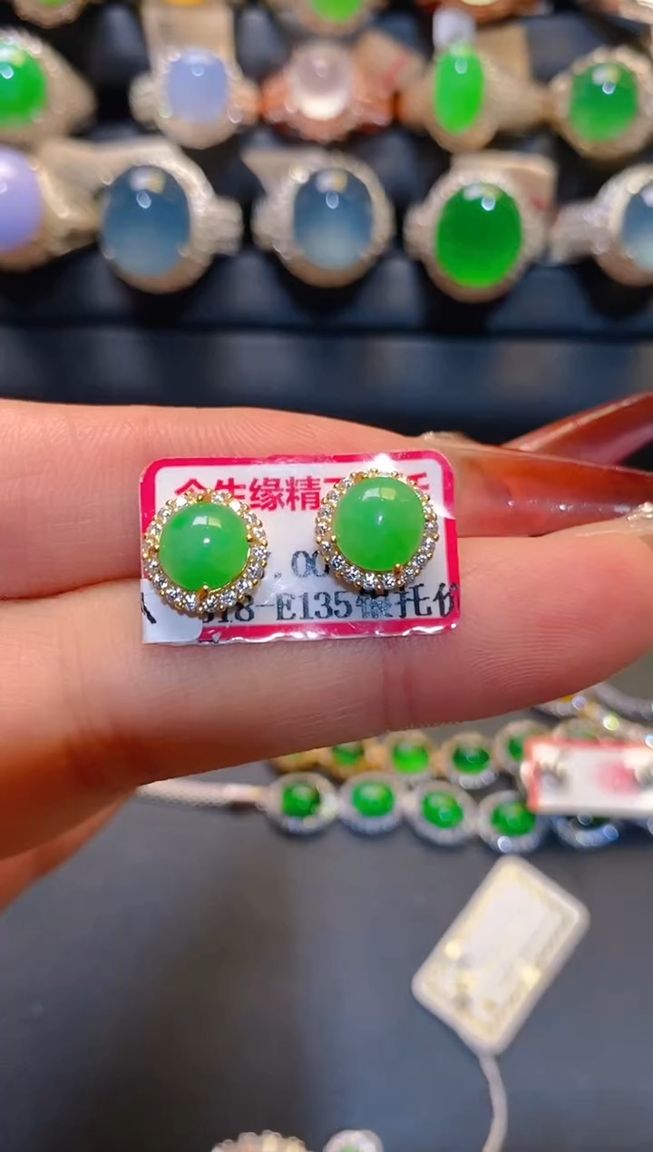 翡翠银S925镶嵌耳饰天然