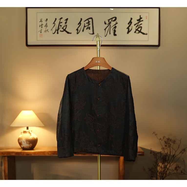 【雨夜聆风-香云纱外套】新中式重工香云纱外套0430