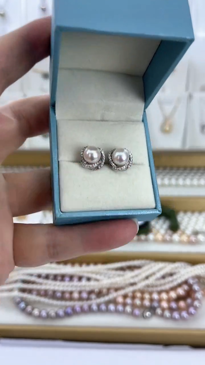 【闪购商品】淡水珍珠耳饰未镶嵌08天然极光珍珠鸟槽款耳钉