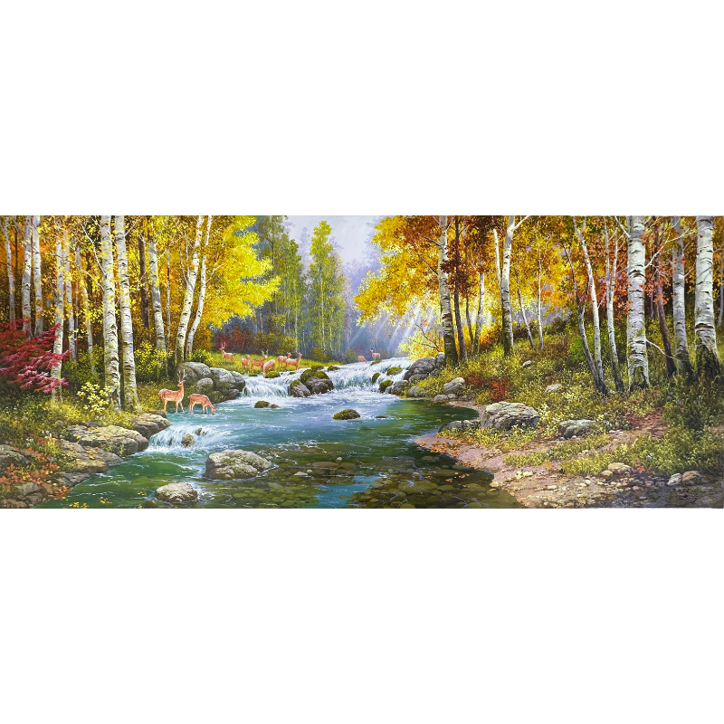 【高端朝鲜画】80x201cm客厅沙发背景山水风景纯手工手绘办公室画