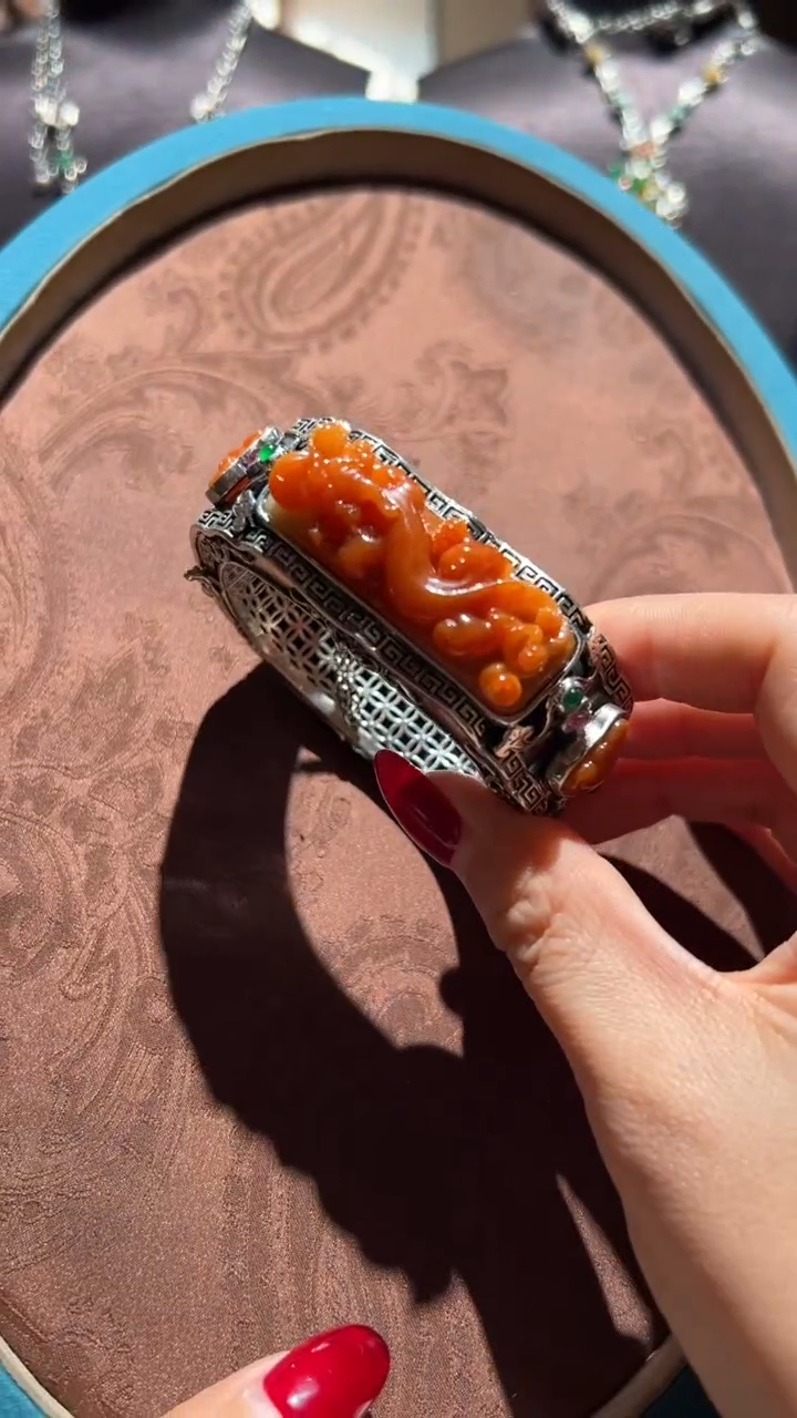 【闪购商品】翡翠手镯银S925镶嵌红翡绿翠 08号