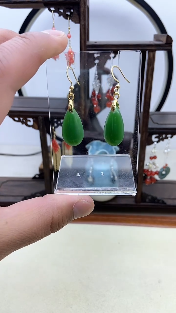 【闪购商品】和田玉耳饰14K金镶嵌34号