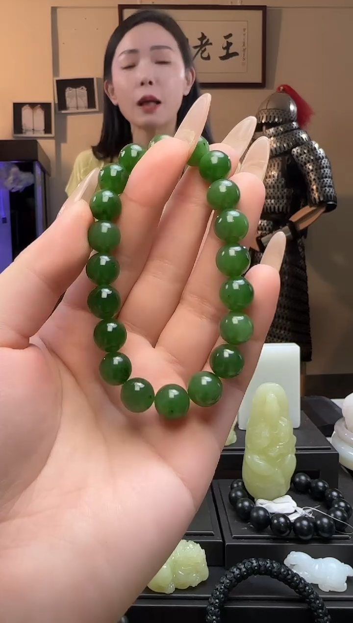 【闪购商品】和田玉碧玉圆珠未镶嵌手串