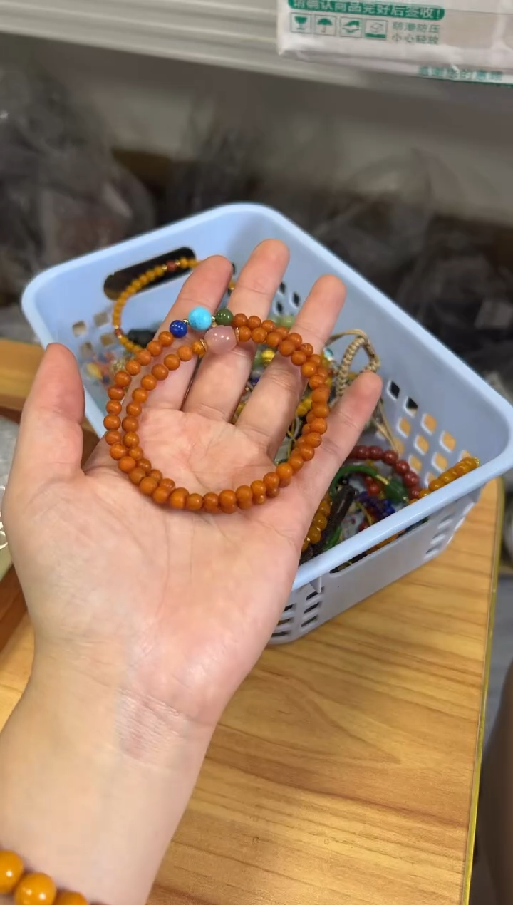 未镶嵌蜜蜡手链橘皮老蜜蜡玛瑙珠双圈[1784]