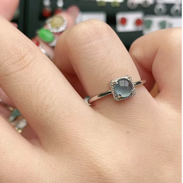 鑫辰珠宝天然A货翡翠银镶嵌设计款开口女戒指时尚百搭