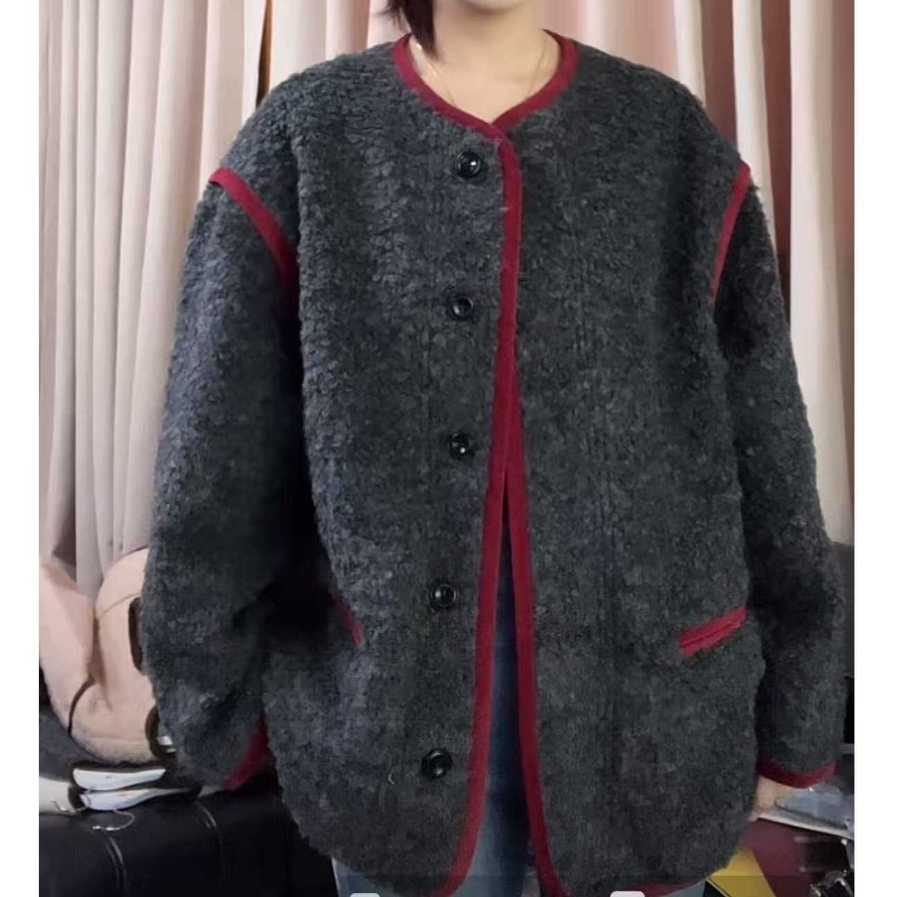 89921气质小香风拼色大衣简约高级秋冬加厚