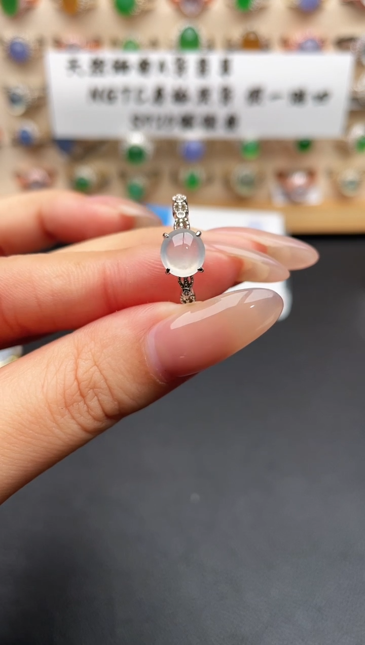 银S925镶嵌戒指翡翠一物一证一礼盒