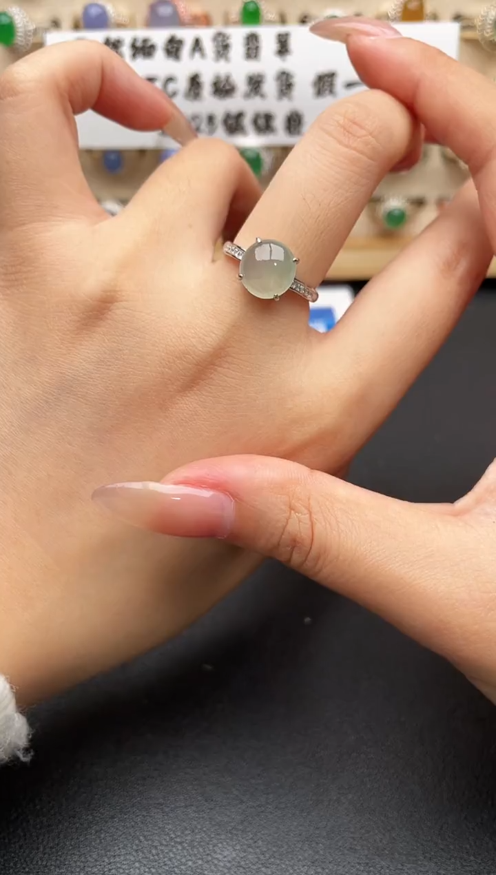 银S925镶嵌戒指翡翠一物一证一礼盒