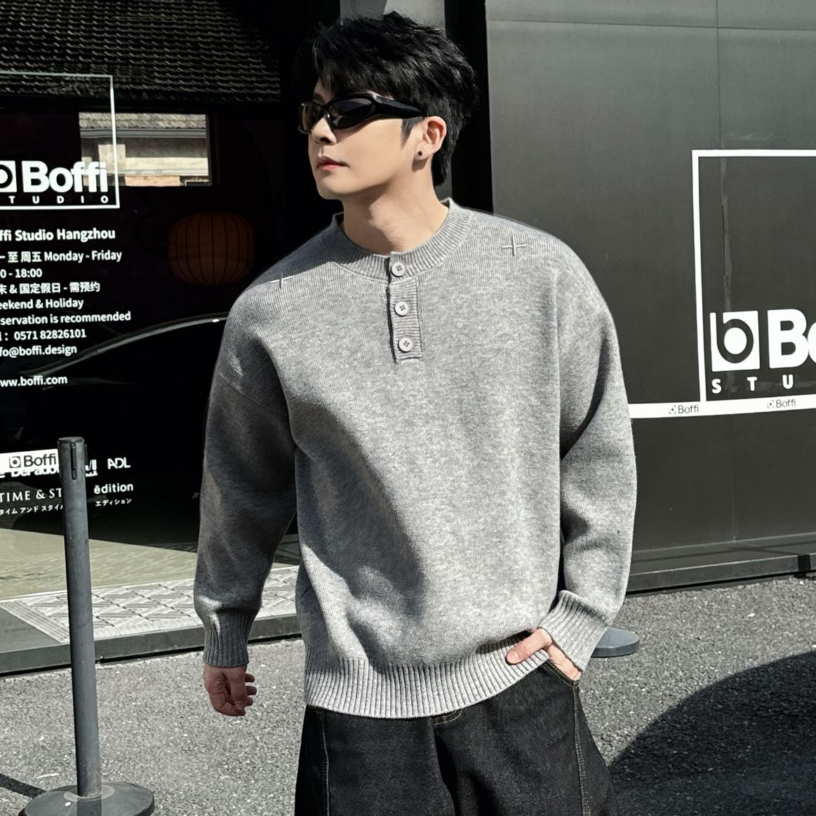 25052美式休闲圆领套头针织衫男士秋冬ins痞帅宽松内搭