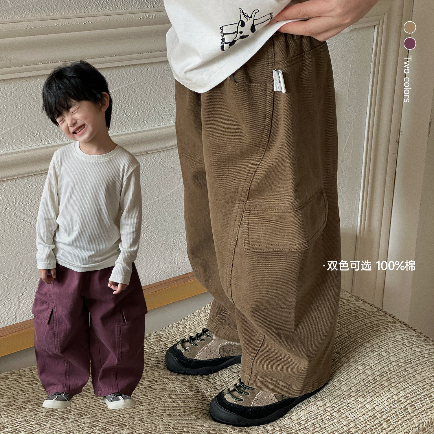 现货【山系弯刀裤】 100%纯棉男童梭织阔腿工装裤休闲百搭CU253208