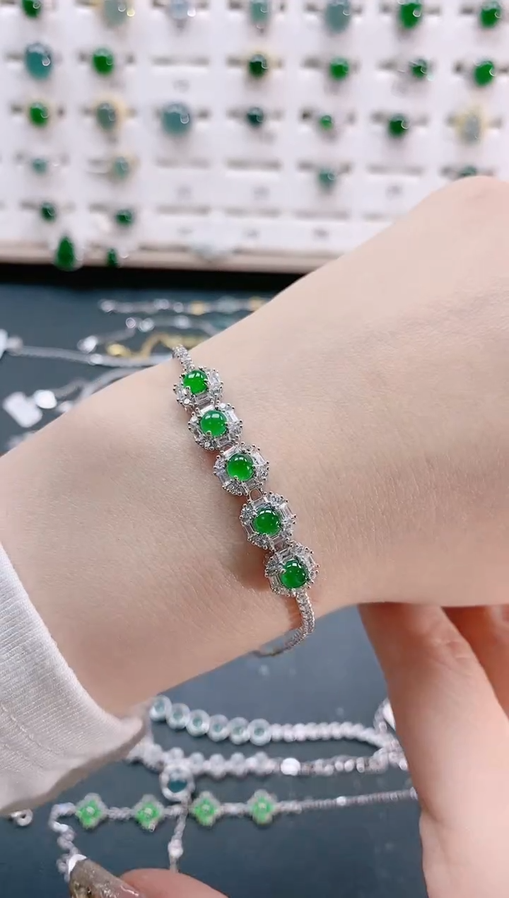 【闪购商品】翡翠手链银S925镶嵌天然翡翠