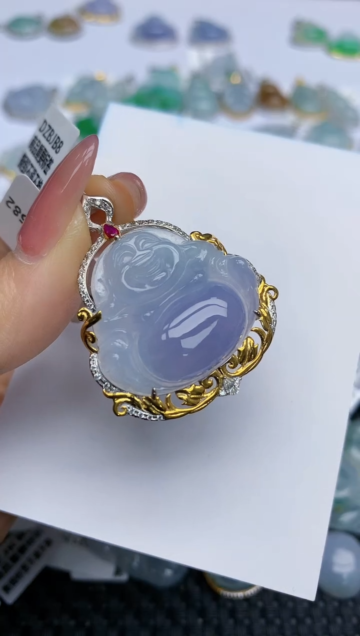 【闪购商品】翡翠挂件18K金镶嵌天然翡翠A货