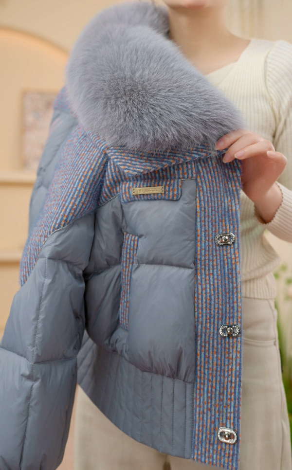 PP2-高端大毛领莫兰迪灰时尚羽绒服冬季加厚女