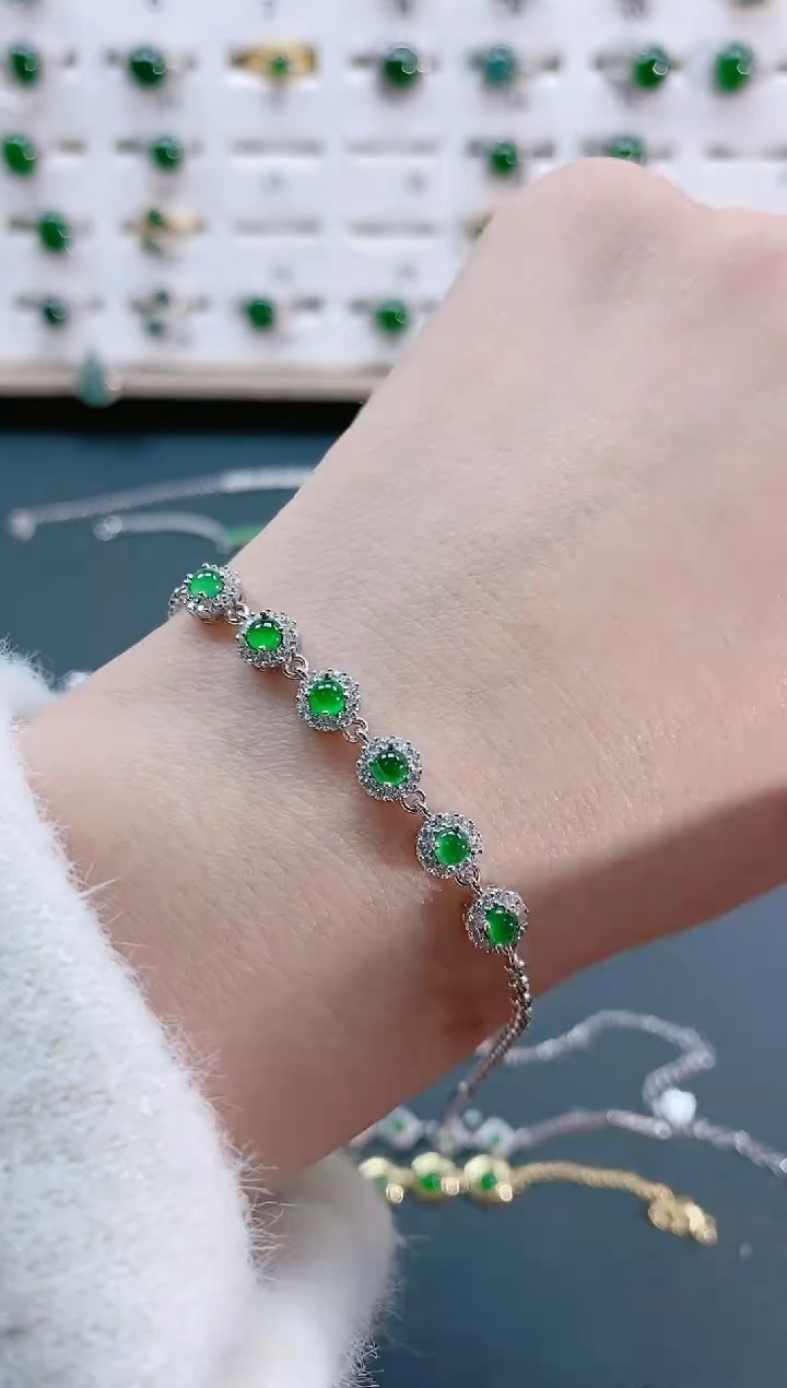 【闪购商品】翡翠手链银S925镶嵌天然翡翠
