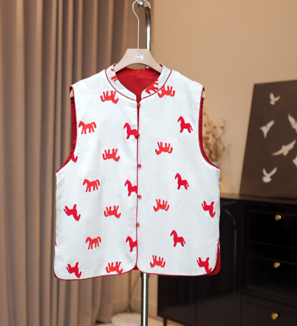 【刺绣小马—双面穿】新中式中国风刺绣缎面四季款高端马甲上衣