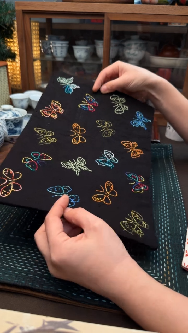 【闪购商品】织绣Cici手作刺子绣植物染柿染茶席-166