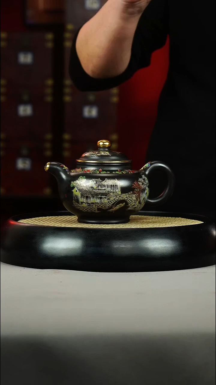 茶壶紫砂石黄 掇只 珐琅彩 江南水乡