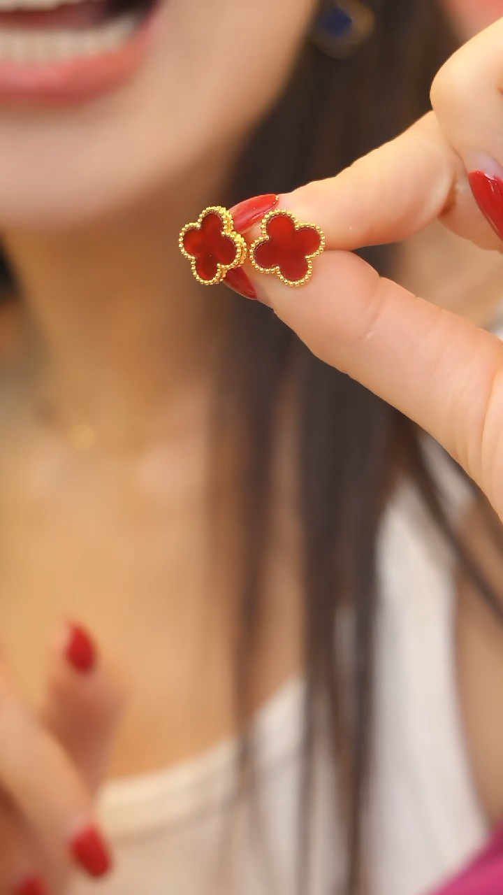 【闪购商品】玛瑙/玉髓耳钉18K金镶嵌耳钉