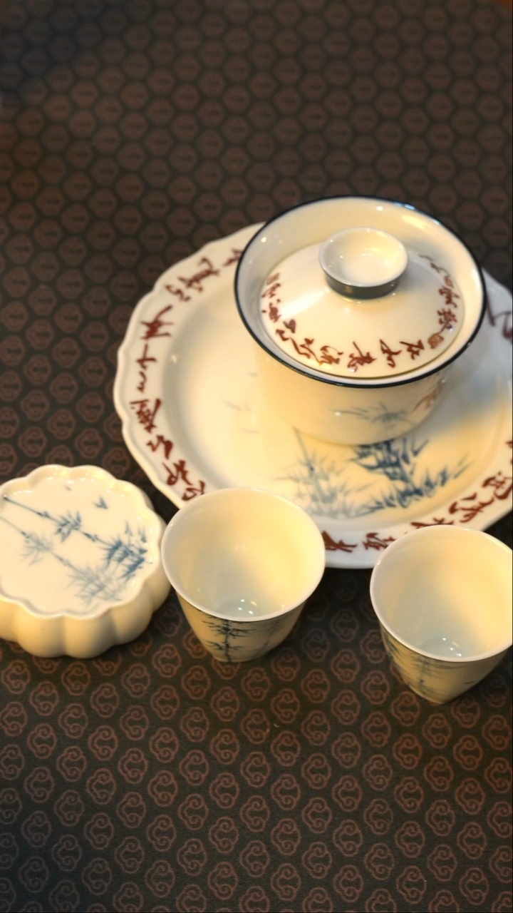 【闪购商品】【竹隐】手工手绘竹隐杯加壶承铃铛杯2个