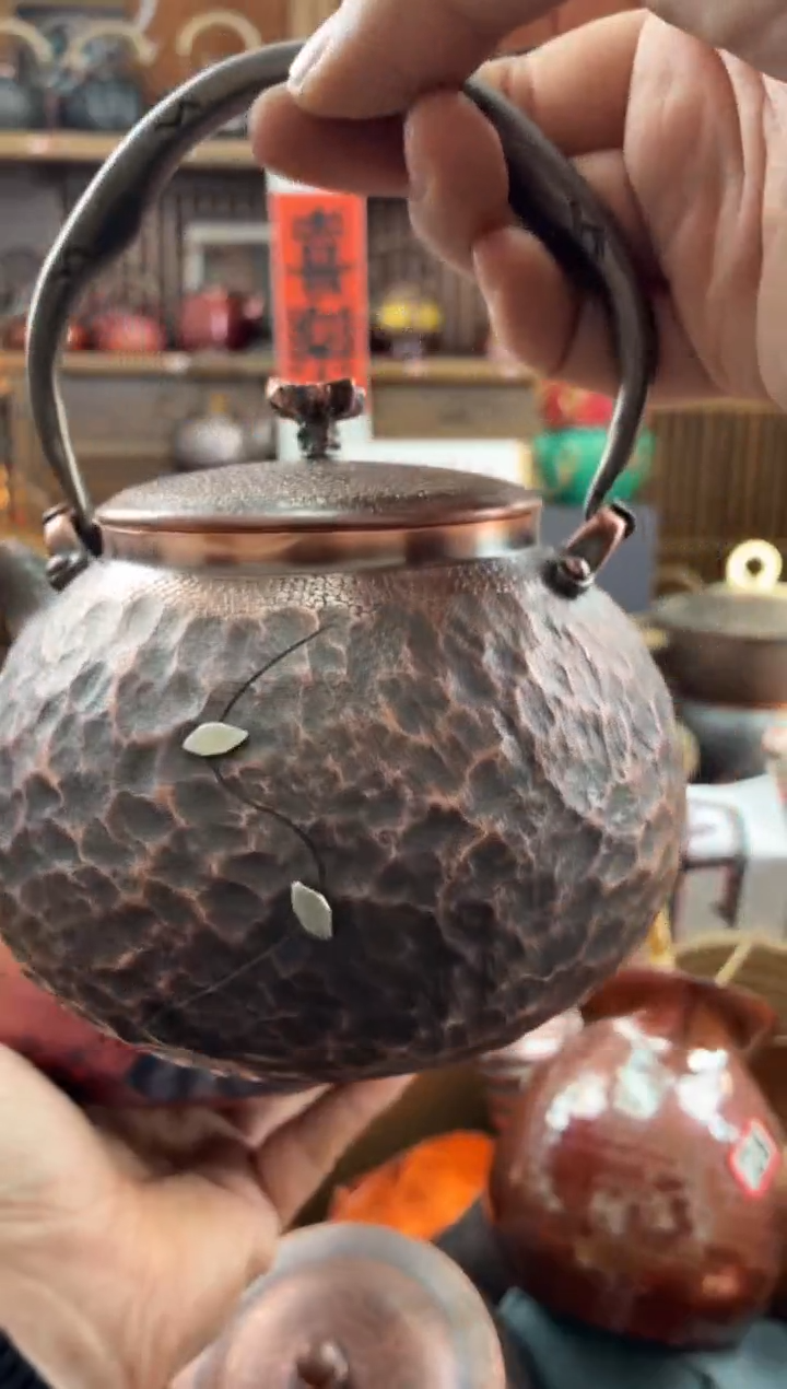 七**呀石头纹锯足银钉纯紫铜高端加厚