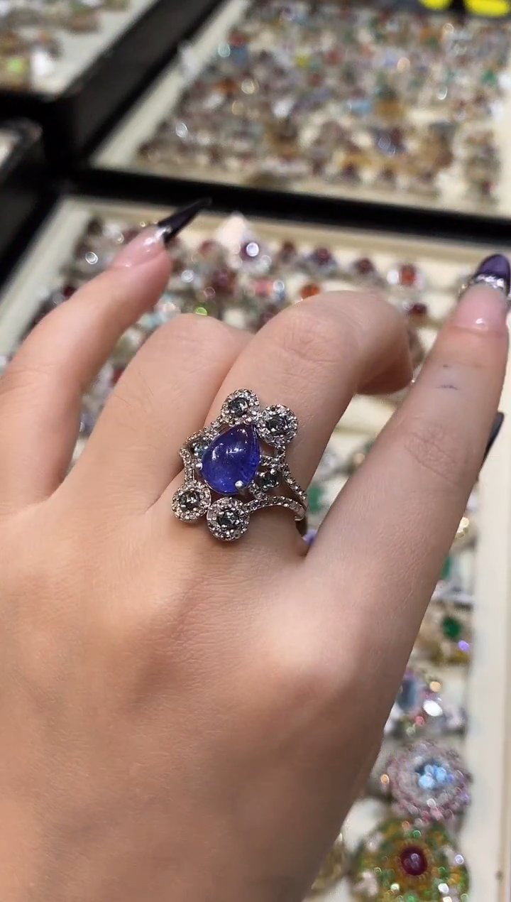 银S925镶嵌戒指定制坦桑石楚楚珠宝中古甄选不退换