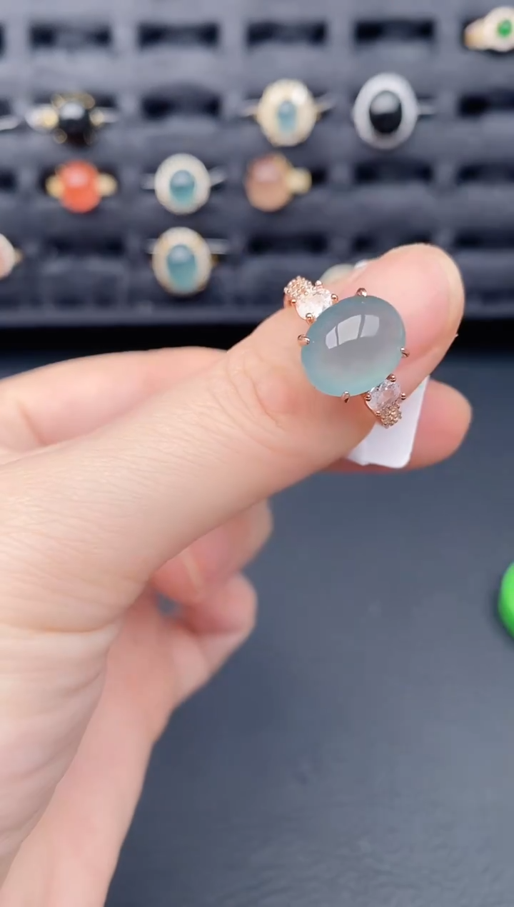 银S925镶嵌戒指翡翠天然a货翡翠163