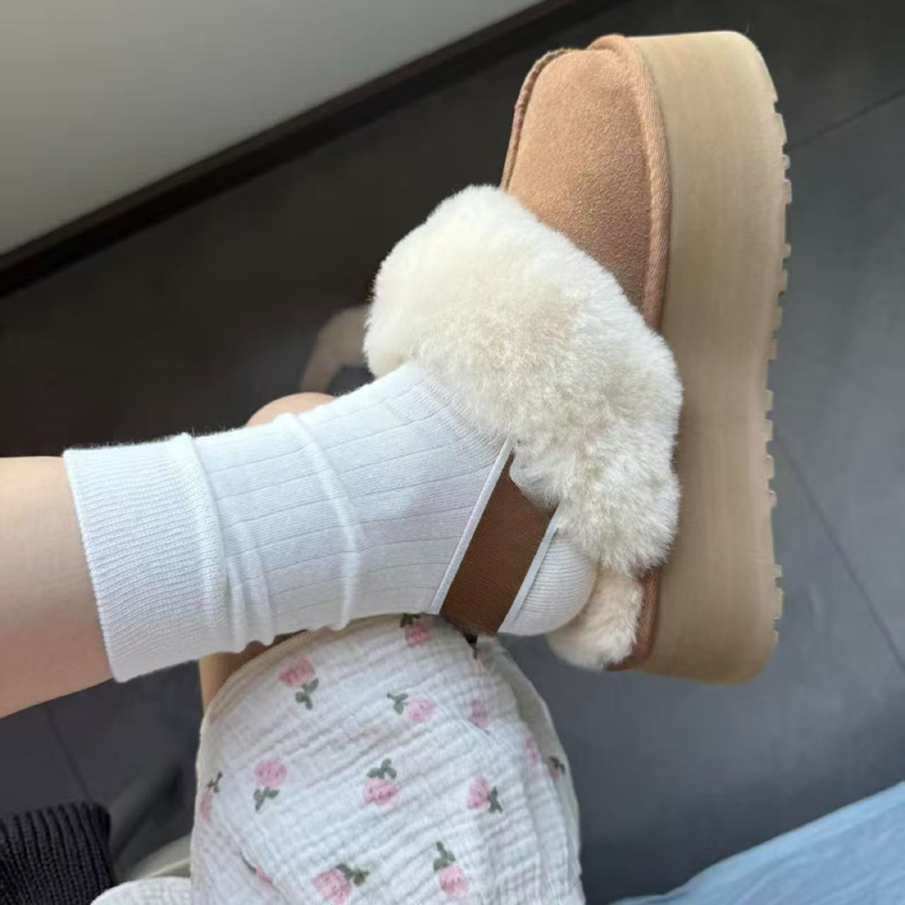 冬季新款后绑带千颂拖雪地靴时尚轻便加绒加厚