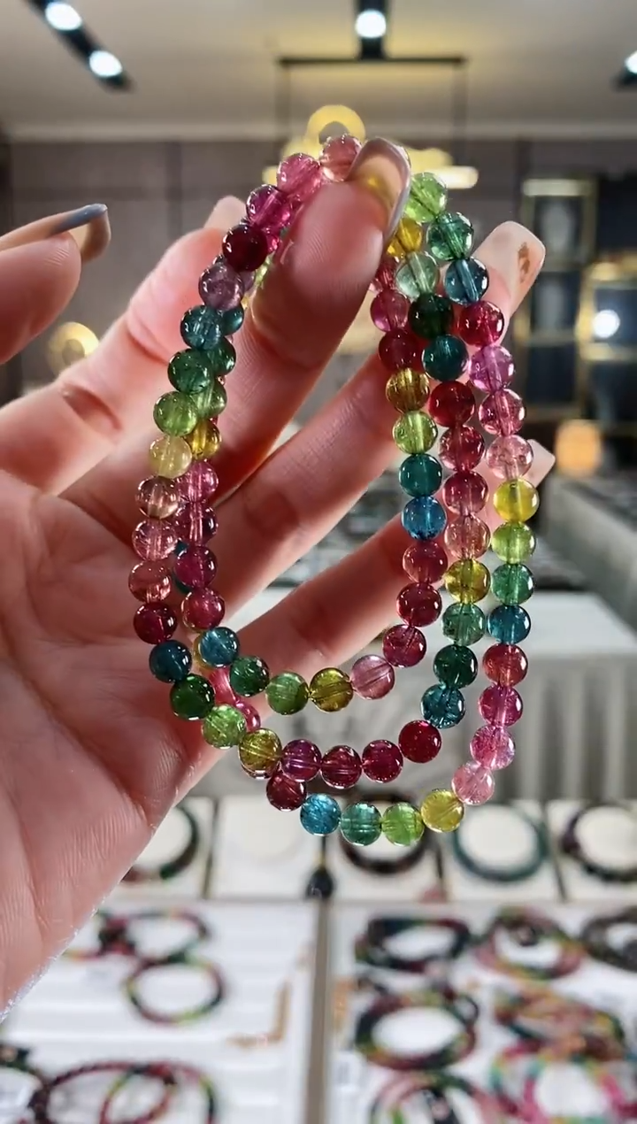 【闪购商品】碧玺三圈手串5mm+未镶嵌一物一证dan