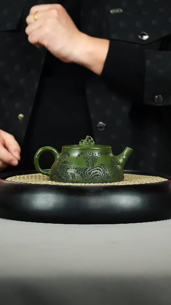 茶壶紫砂绿泥 竹石