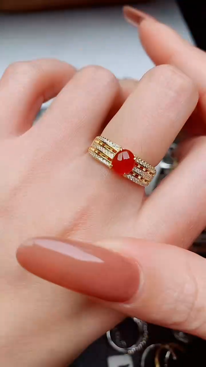 银S925镶嵌戒指翡翠...