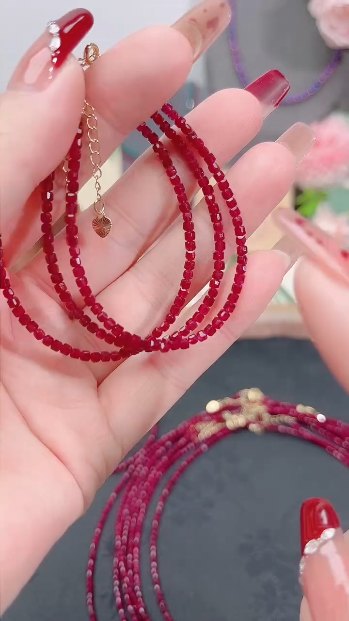 银S925镶嵌手链红宝石姨妈56