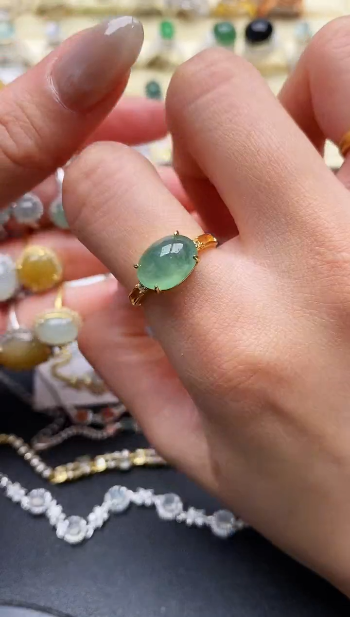 【闪购商品】翡翠戒指银S925镶嵌缅甸翡翠3   4+5