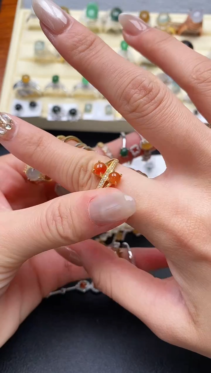 【闪购商品】翡翠戒指银S925镶嵌缅甸天然A货翡翠111  6-8