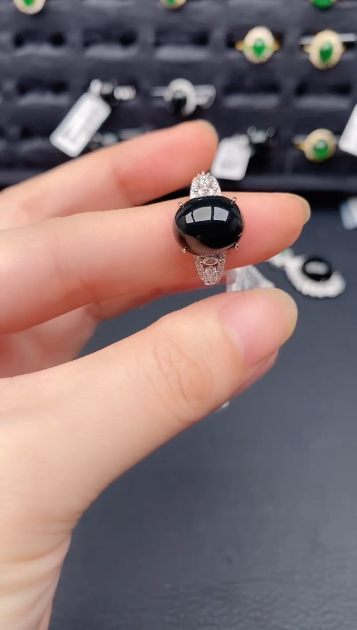 银S925镶嵌戒指翡翠天然a货翡翠441