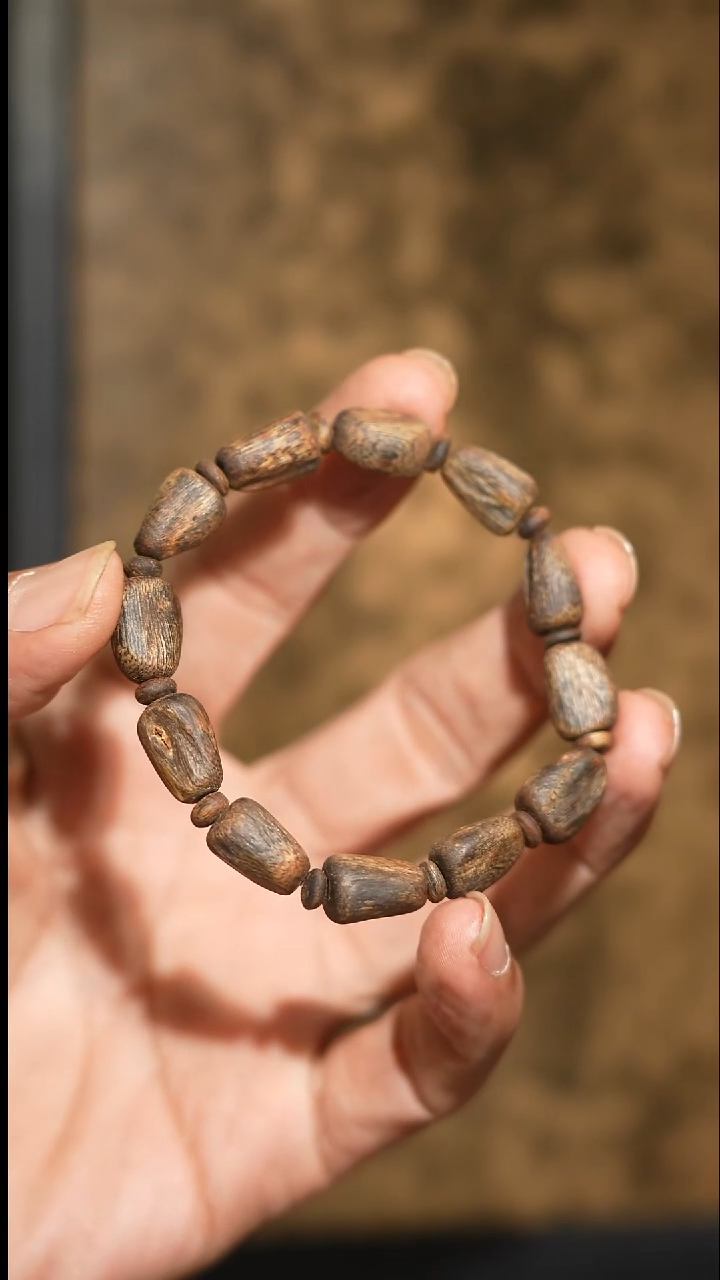 沉香手串海南绿奇楠沉水树心油虫漏随型单圈9克 