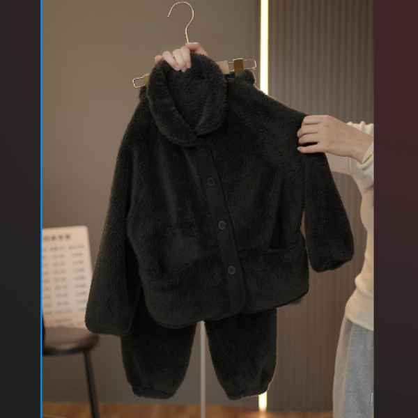 【加厚款】儿童冬季加绒加厚套装男女童冬季开衫翻领保暖外出家居服