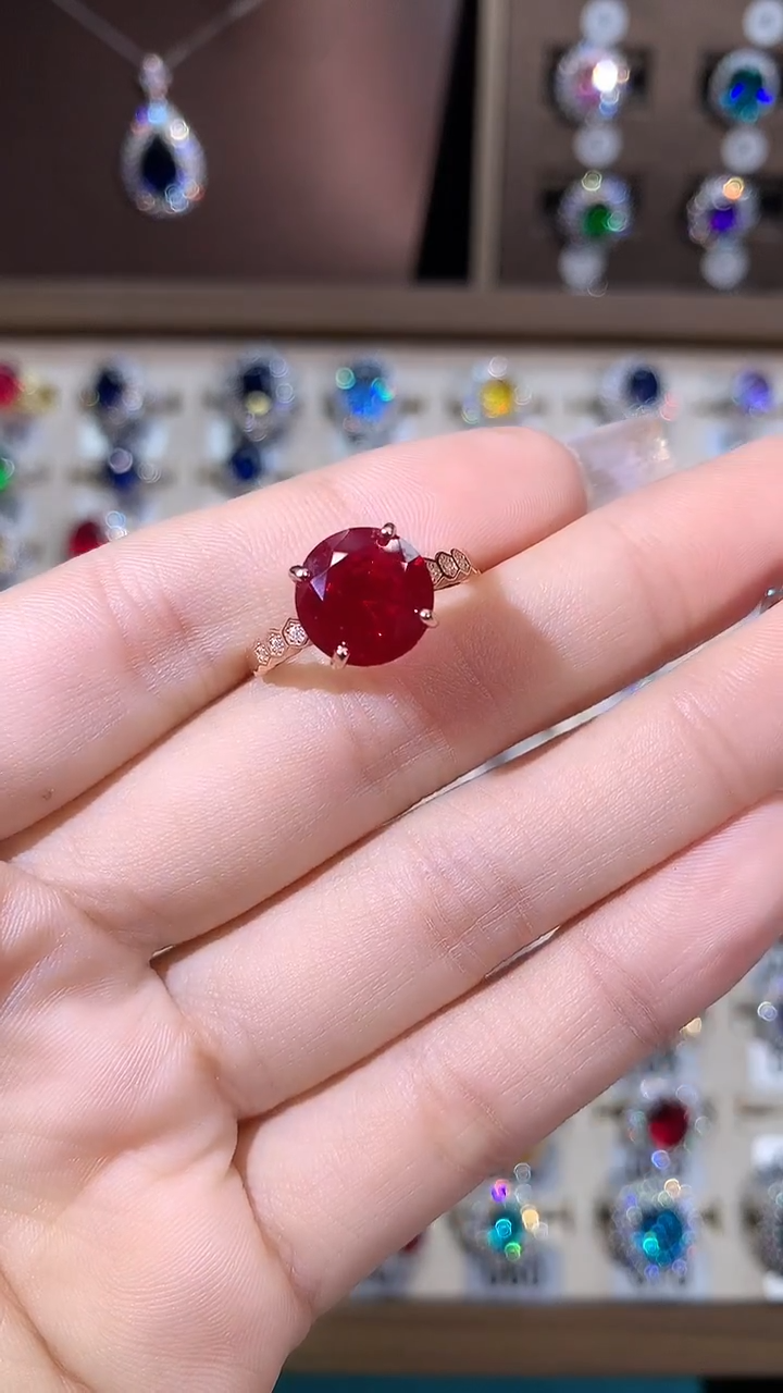 无925银鸽血红色戒指