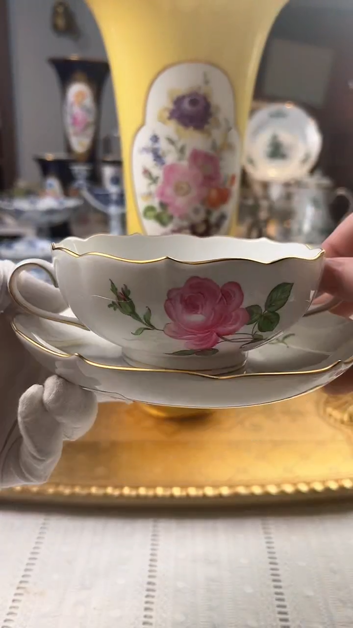 【闪购商品】瓷片梅森二等红玫瑰双耳碗