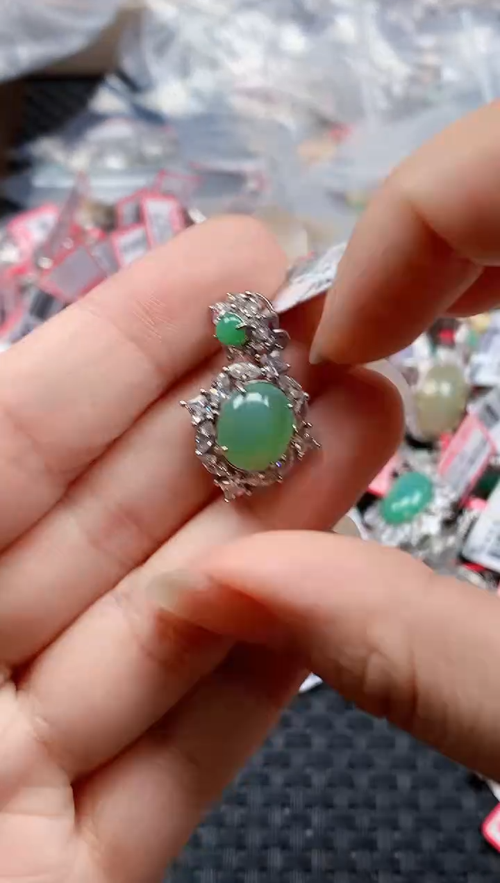 银S925镶嵌戒指翡翠天然A货缅甸翡翠