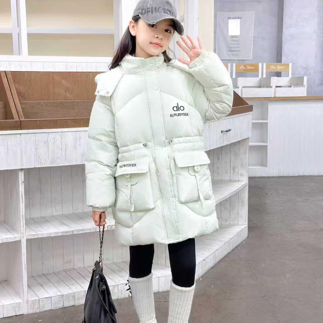 女中长款韩版连帽休闲风棉服棉袄冬季洋气女童秋冬保暖中大童加厚