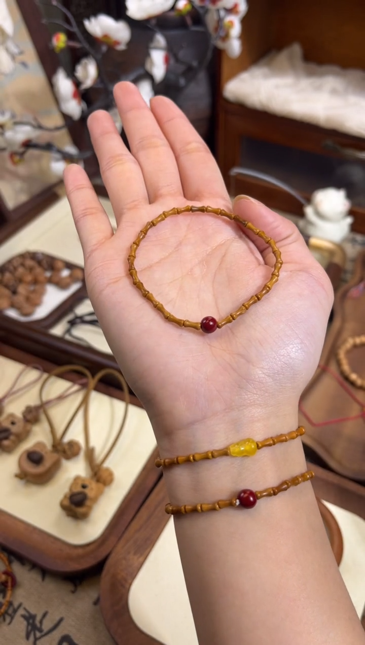 手串桃核【桃缘行】竹节「红色莎莎」桃木桃核辟、挡、驱、护 备注手围