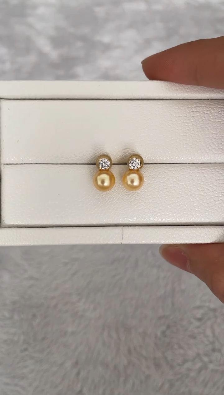 银S925镶嵌耳钉海水珍珠AK羽皇金戴妃7-7.5mm