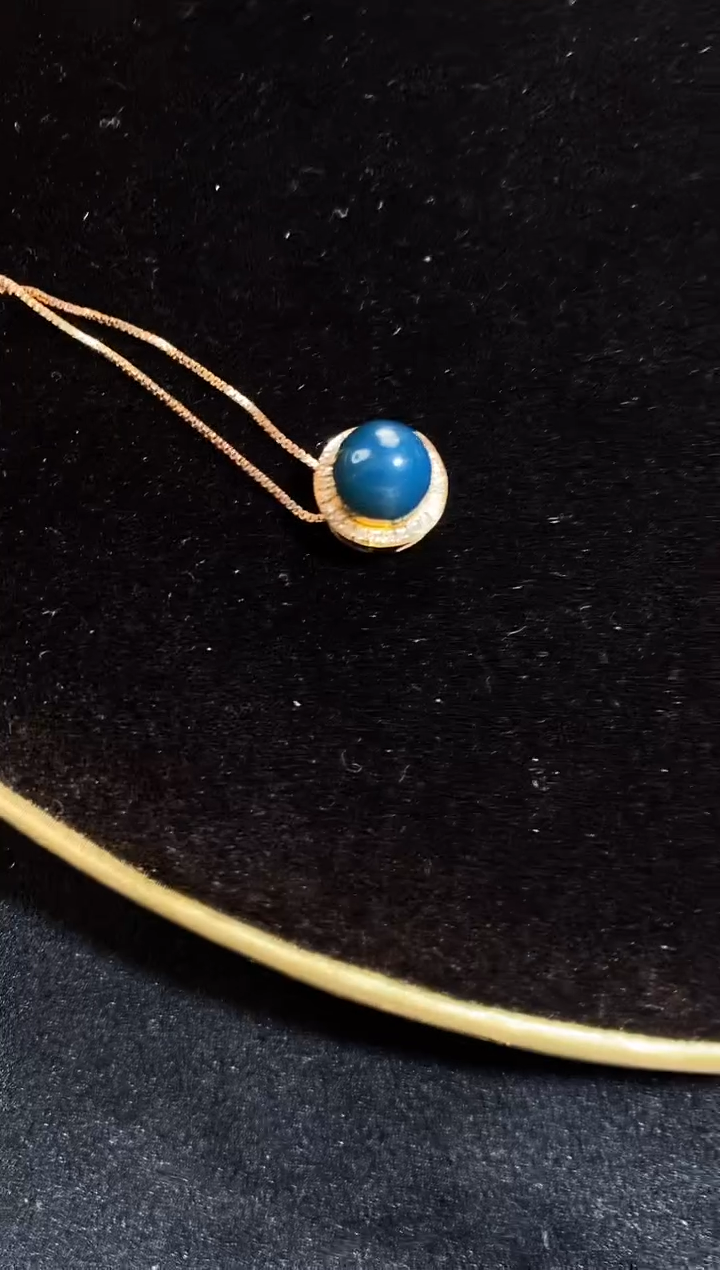 【闪购商品】蓝珀裸石18K金镶嵌多米尼加吊坠7mm