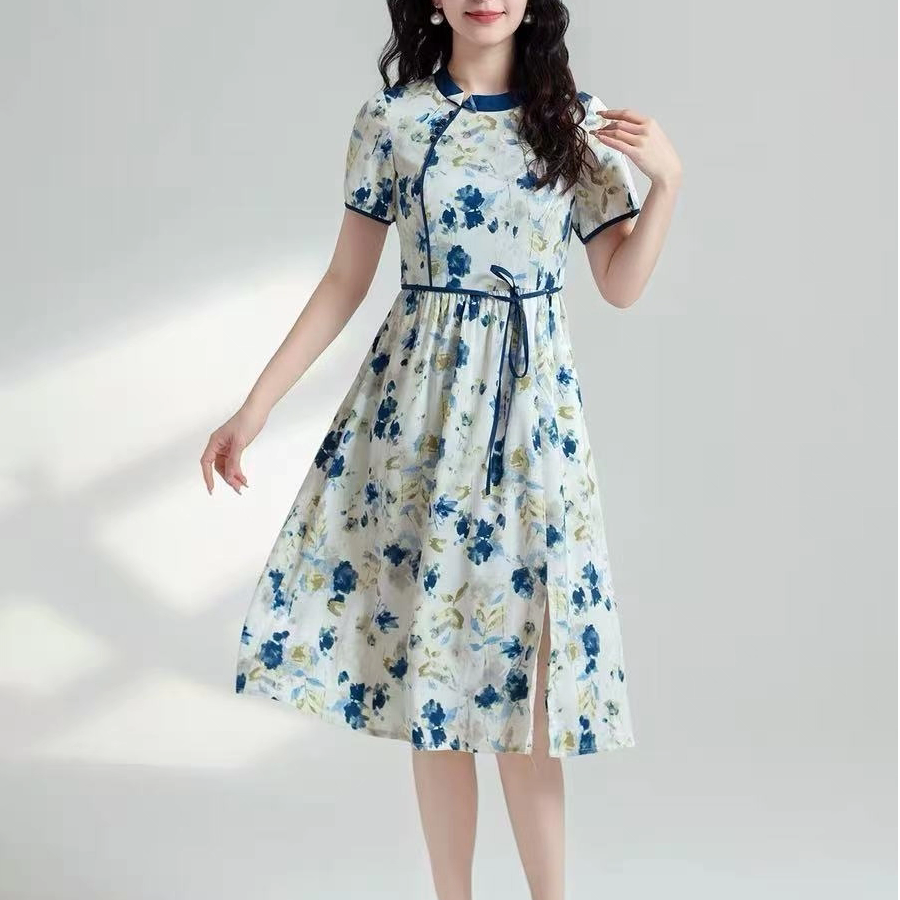T2069夏季新款时尚气质收腰显瘦印花改良旗袍连衣裙B4