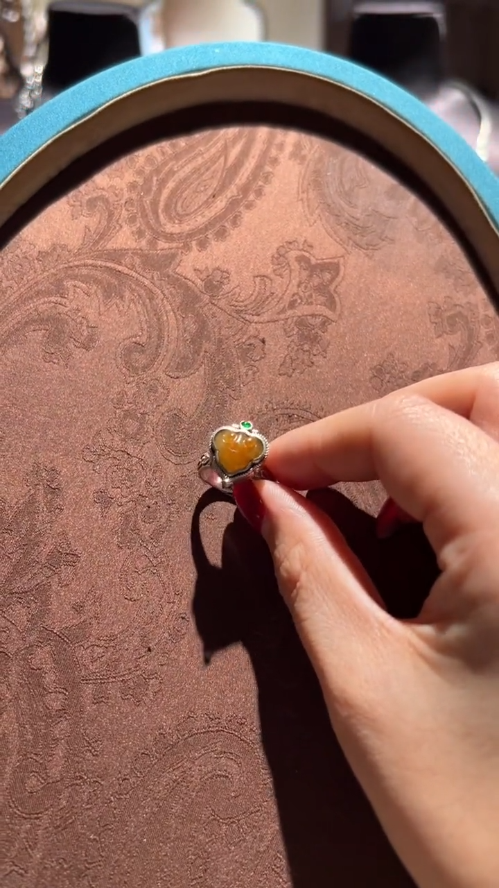 【闪购商品】翡翠戒指银S925镶嵌红翡绿翠 33号