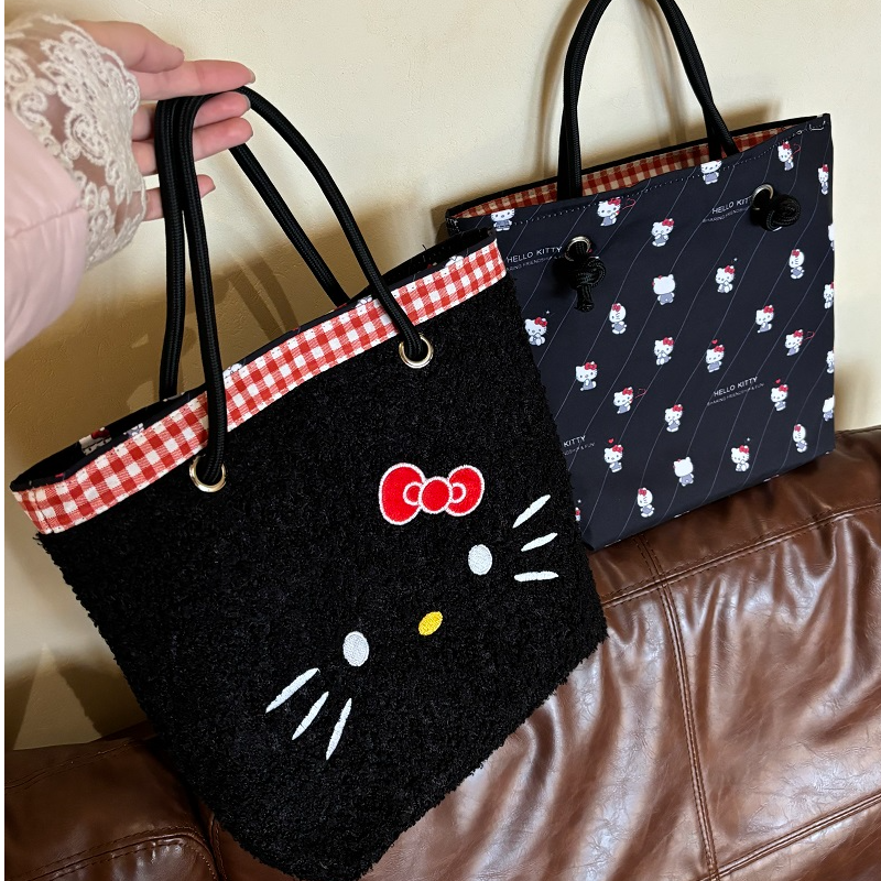 两面拎-羊羔毛kitty刺绣手提包手拎包通勤包包可爱百搭