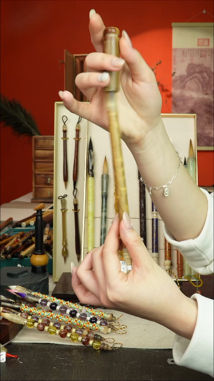 29号闪孤品高货毛笔链接 清水试笔 蘸墨不退