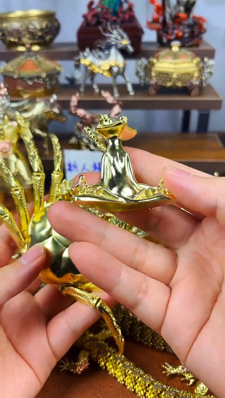 禅意蛙黄铜摆件实心
