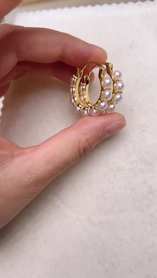 【闪购商品】淡水珍珠耳饰合金金色甜甜圈